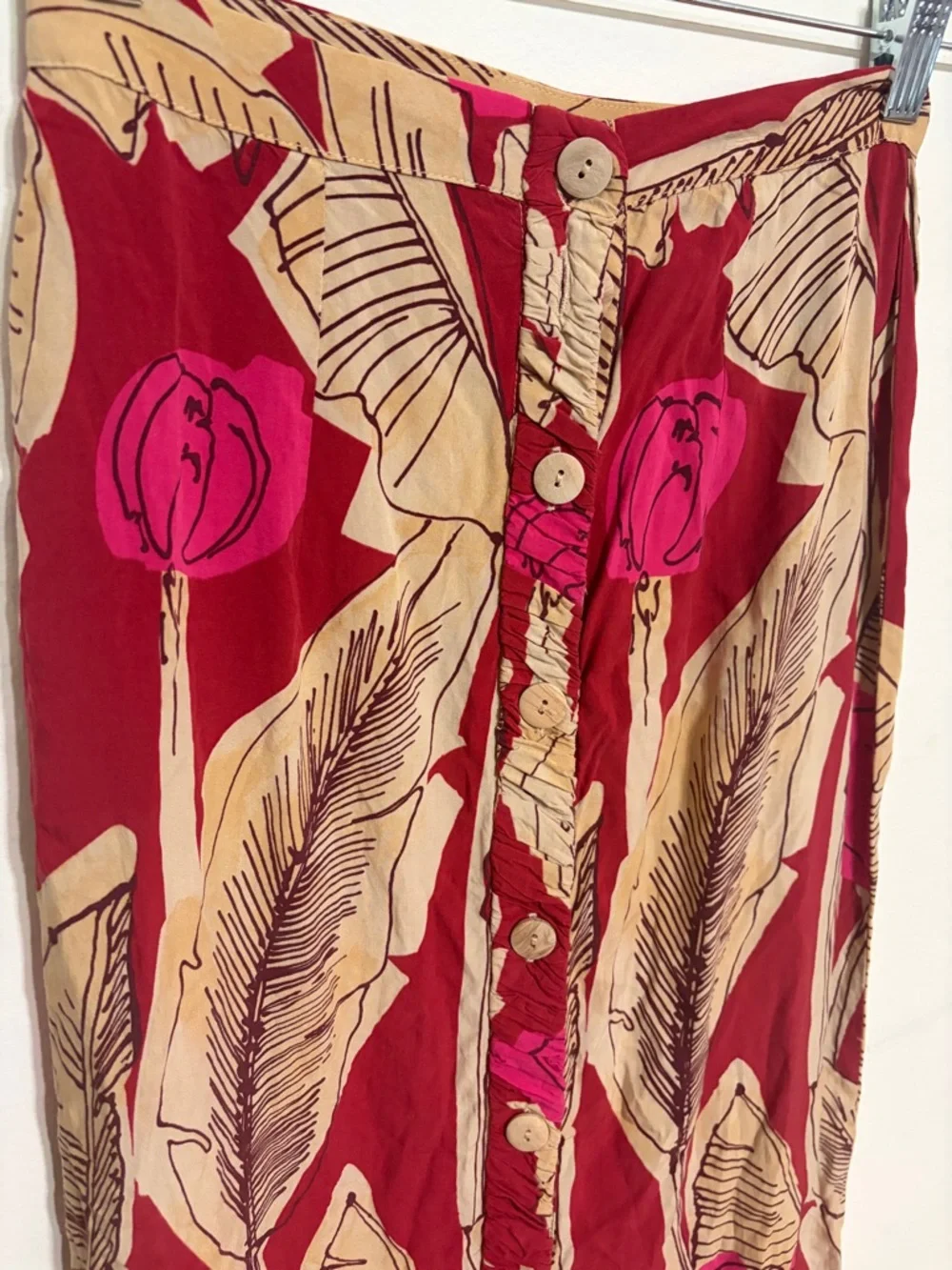 Zara Red and Pink Tropical Midi Skirt